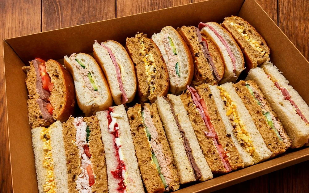 An open Wedges sandwich platter, arranged for sharing