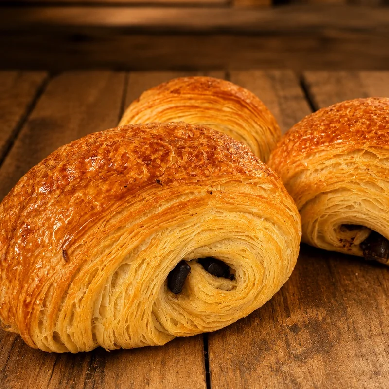 Freshly baked pain au chocolat at Wedges Bakery