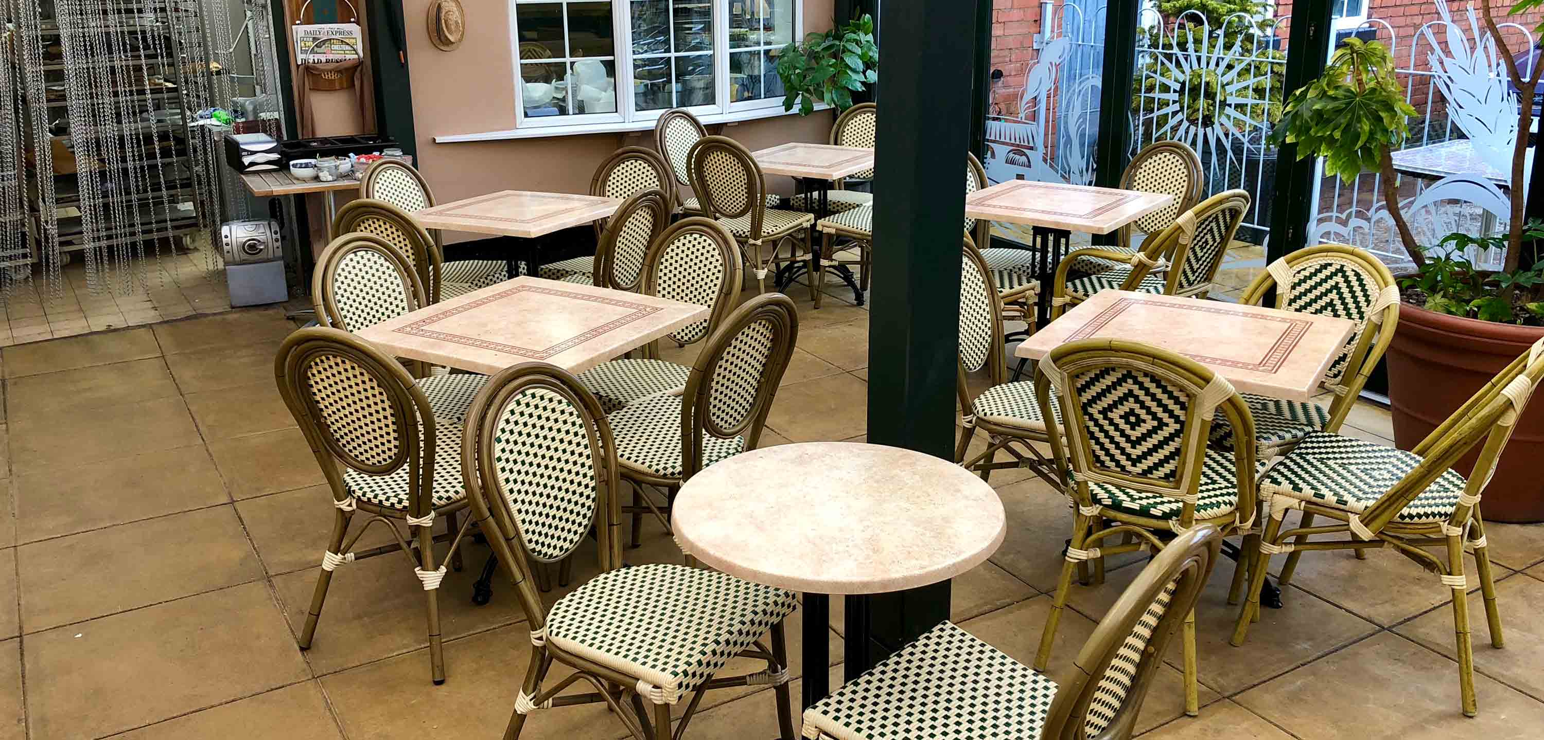 Seating at Wedges Bakery in Hockley Heath